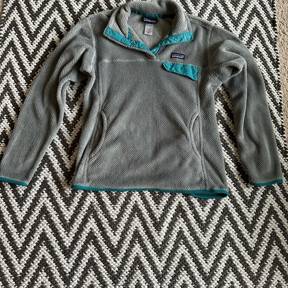 Patagonia Re-Tool T-Snap Pullover Fleece Jacket Light Gray/Blue Medium - Picture 2 of 4